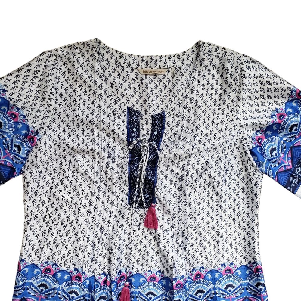 Soft Surroundings Tunic Blouse Small Satin Tassel 3/4 Sleeve Top Boho - Picture 9 of 11